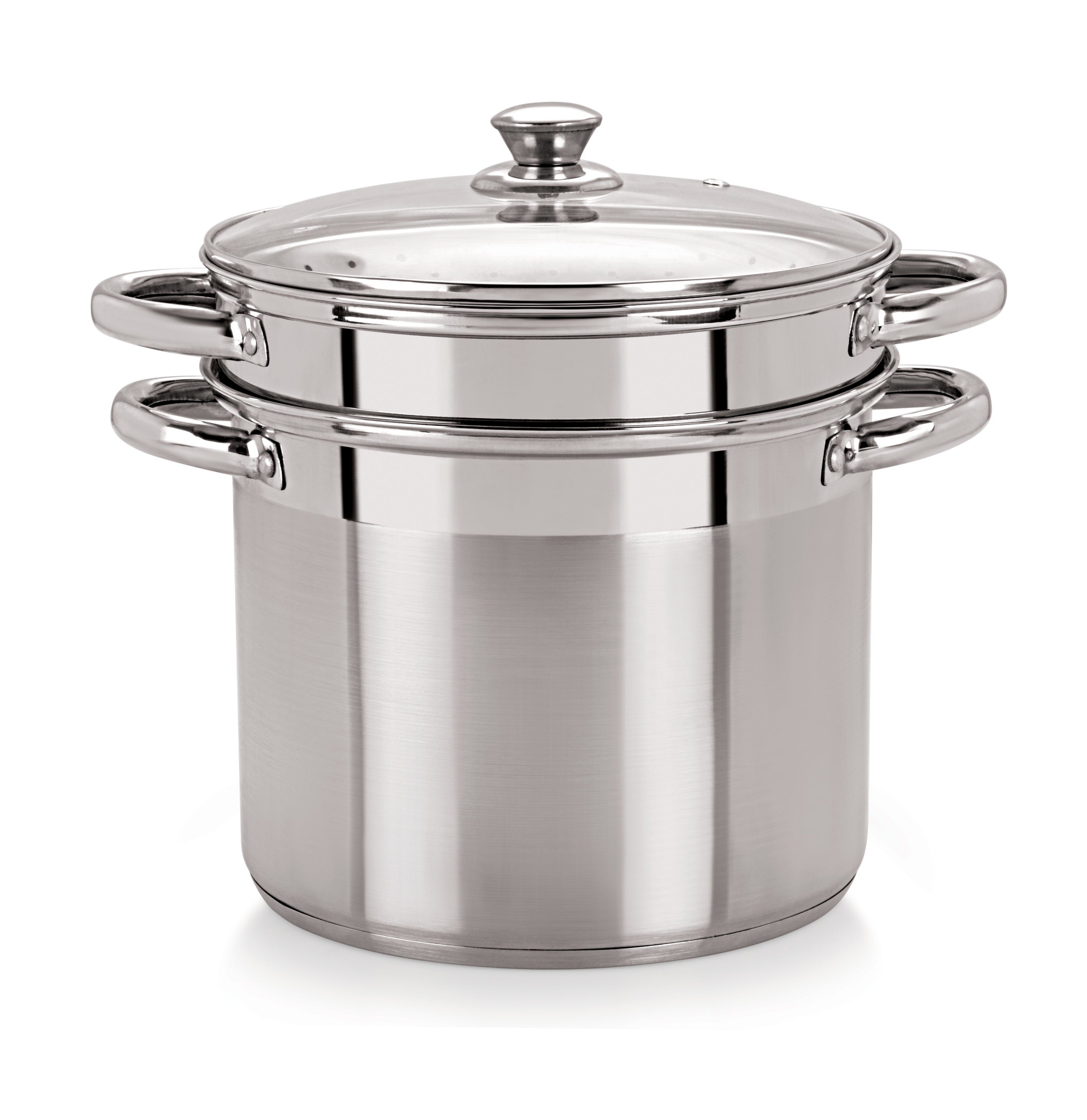 Unique Stainless Steel Tri Ply Induction Base Multi Purpose Pasta Steamer with Glass Lid 20cm